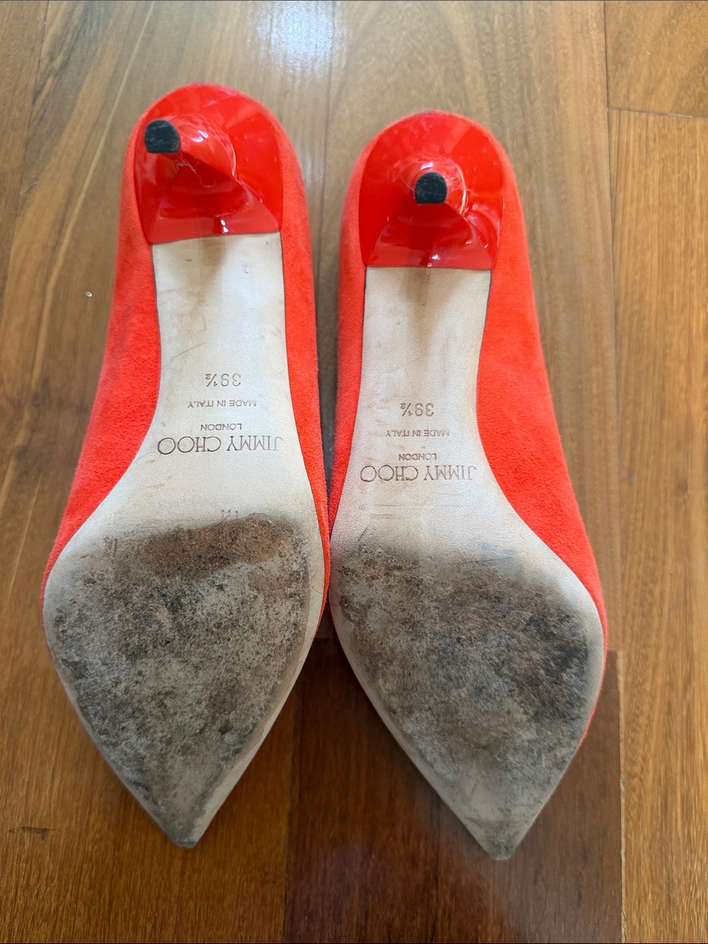 Jimmy Choo Orange Suede Pointed-Toe Pumps - Picture 3 of 3